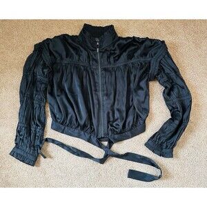 Current Air Black Ruffle Sleeve Zip Front Blouse Jacket Size L Boho Romantic Tie